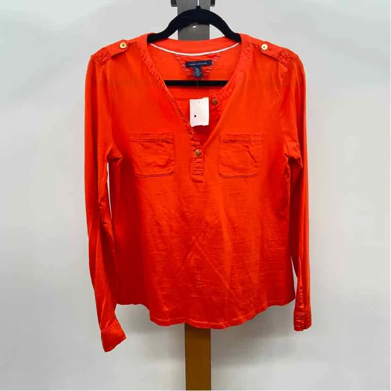 Tommy Hilfiger Women's Size S Orange Solid Long Sleeve Shirt