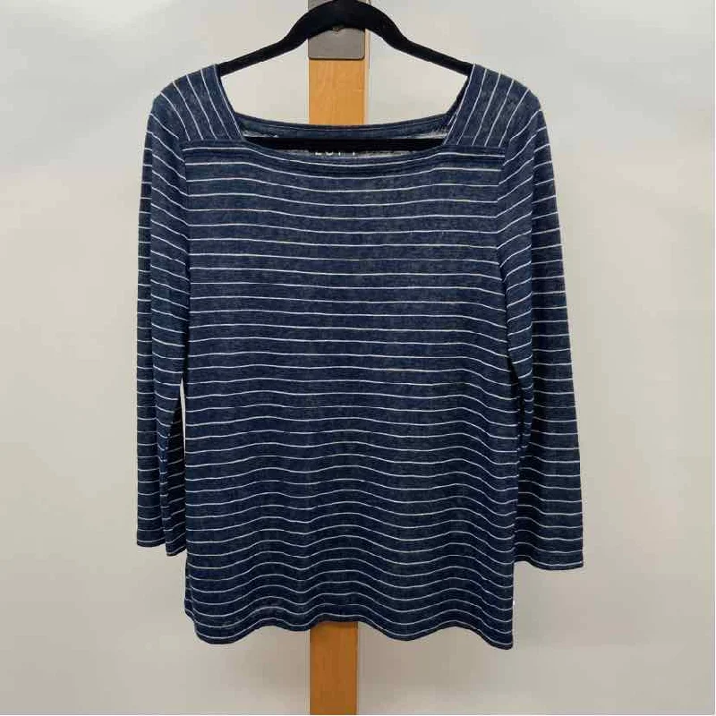 Loft Women's Size M Navy Stripe Long Sleeve Shirt