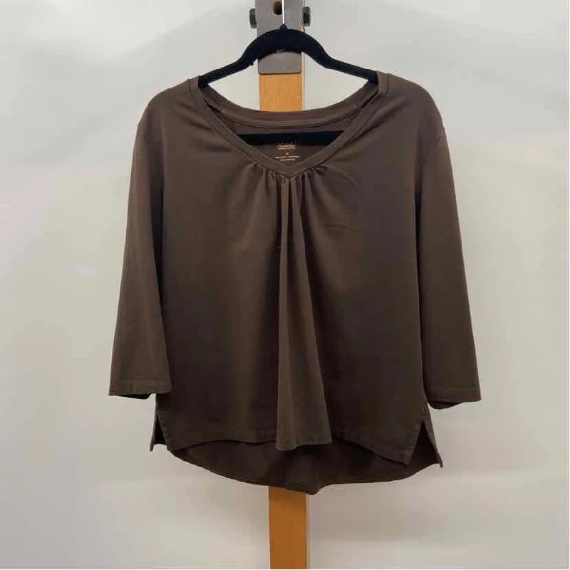 Talbots Women's Size 1X Brown Solid Long Sleeve Shirt