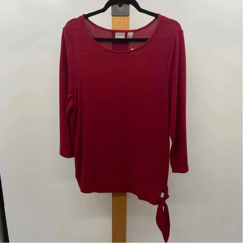 Chicos Women's Size L Cranberry Solid Long Sleeve Shirt