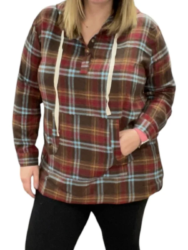 Color Stitched Brush Thermal Top In Red/brown