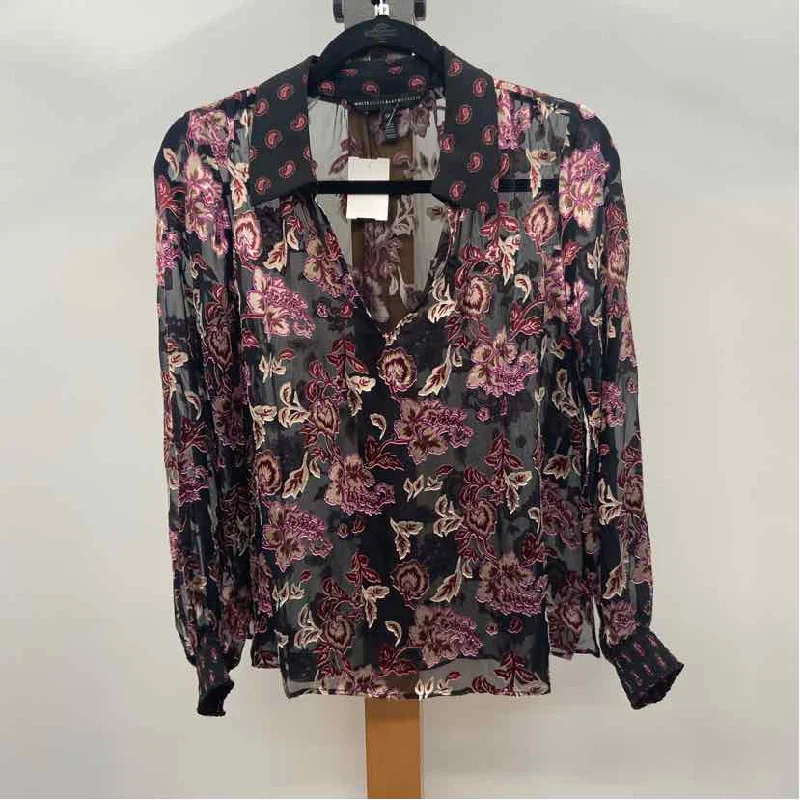 White House Black Market Women's Size SP Black Floral Long Sleeve Shirt