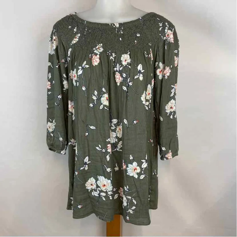 JJill Women's Size XS Green Floral Long Sleeve Shirt