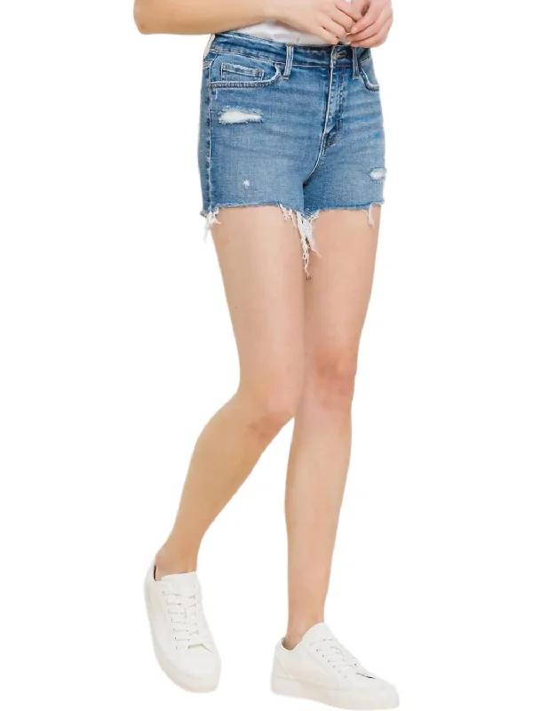 Distressed High Rise Shorts In Denim