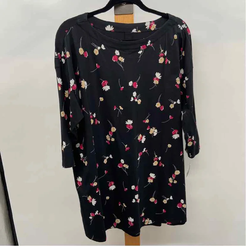 JJill Women's Size XL Black Floral Tunic