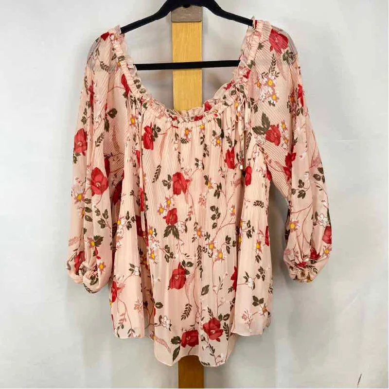 Lane Bryant Women's Size L Pink Floral Long Sleeve Shirt