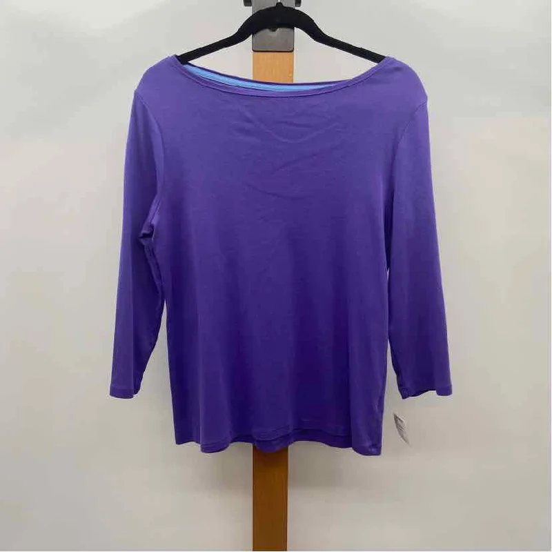 Talbots Women's Size LP Purple Solid Long Sleeve Shirt