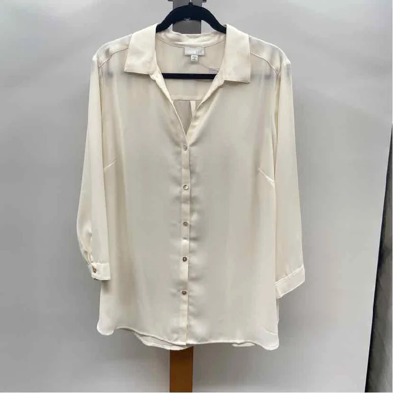 j jill Women's Size 1X Cream Solid Button-Up