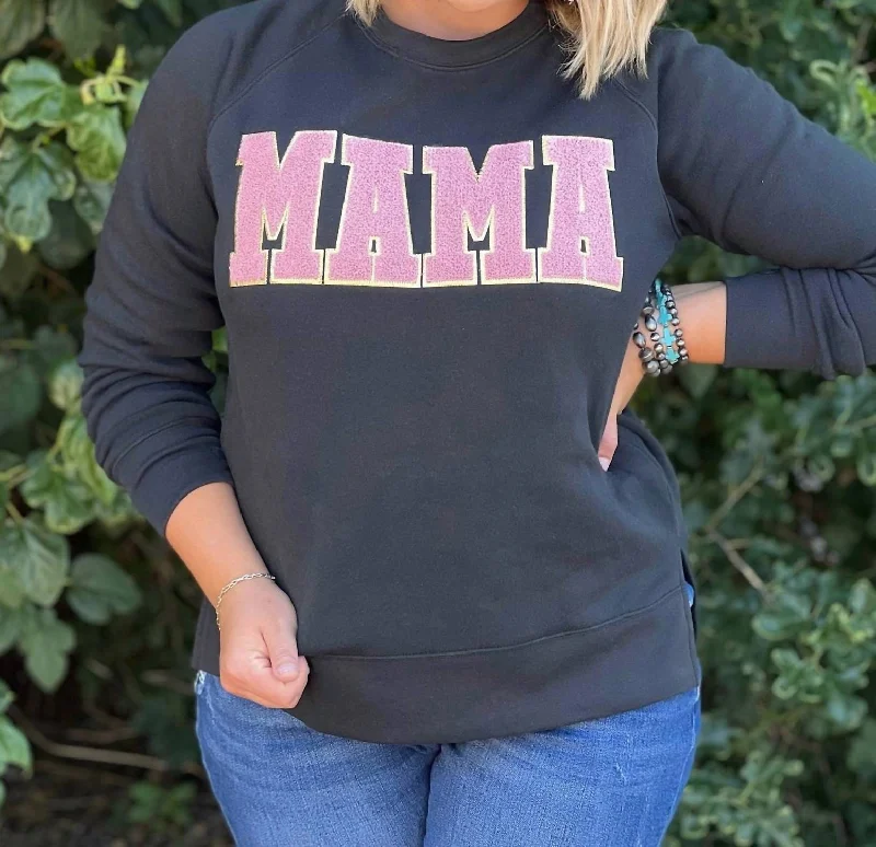 Mama Chenille Applique Sweatshirt In Charcoal