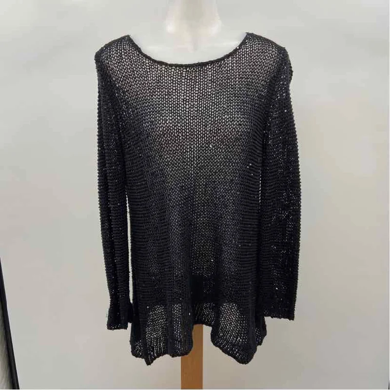 Eileen Fisher Women's Size XL Black Open Weave Long Sleeve Shirt