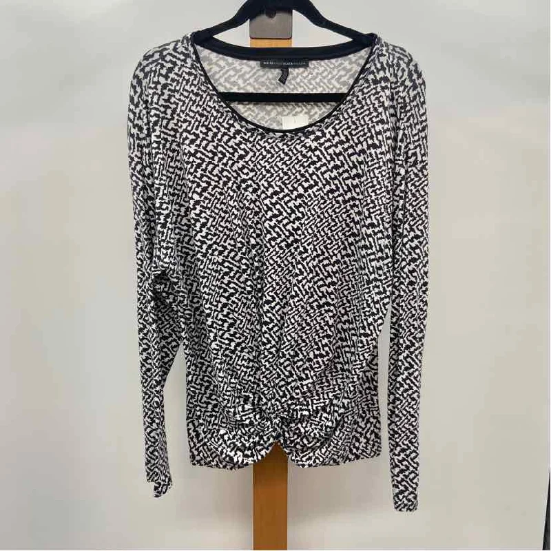 White House Black Market Women's Size XL Black Print Long Sleeve Shirt