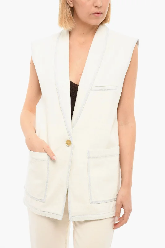 Forte_Forte One-buttoned Sleeveless jacket with Bleached Effect