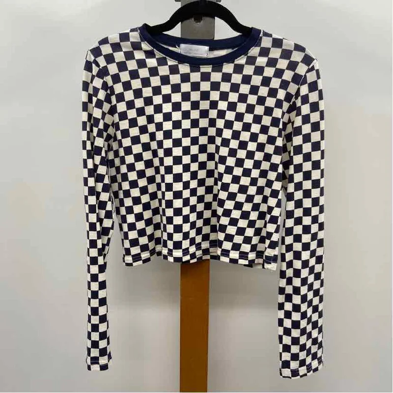 Oak & Fort Women's Size M Navy Checkered Long Sleeve Shirt