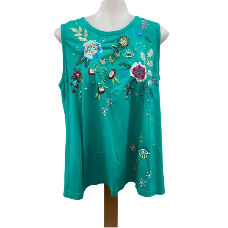 Johnny Was Women's Size L Turquoise Embroidered Sleeveless Shirt