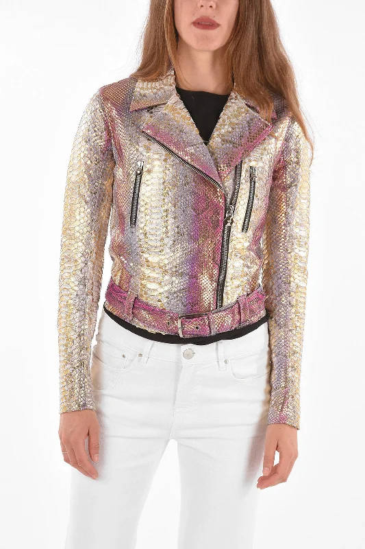 Philipp Plein COUTURE Python Leather PINK MOOD Biker Jacket