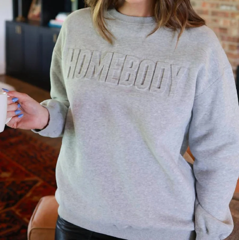 Homebody Embossed Sweatshirt In Grey