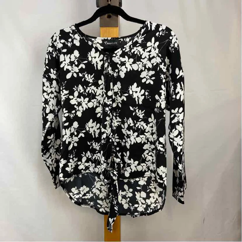 Creation Women's Size S Black Floral Long Sleeve Shirt