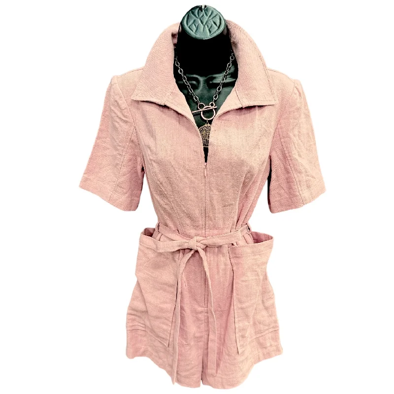 Zip Up Linen Romper By Du Paradis In Peach, Size: 2