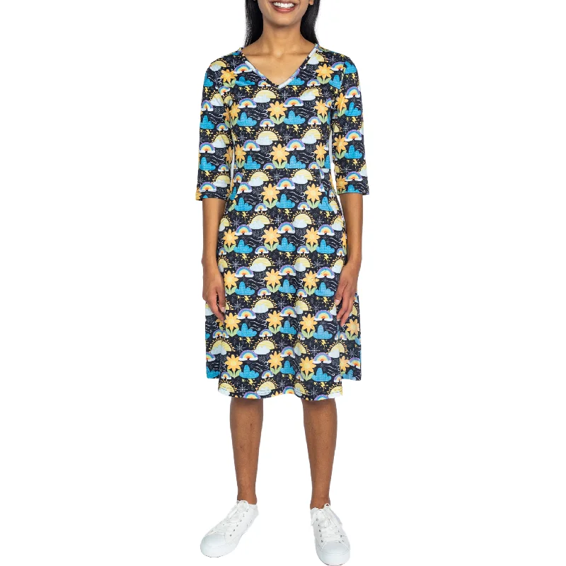 Weather 3/4th Sleeves A-Line Dress (With Waist Seam)