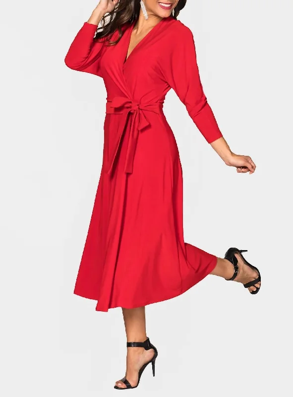 Dolman Sleeve Maxi Dress in Red