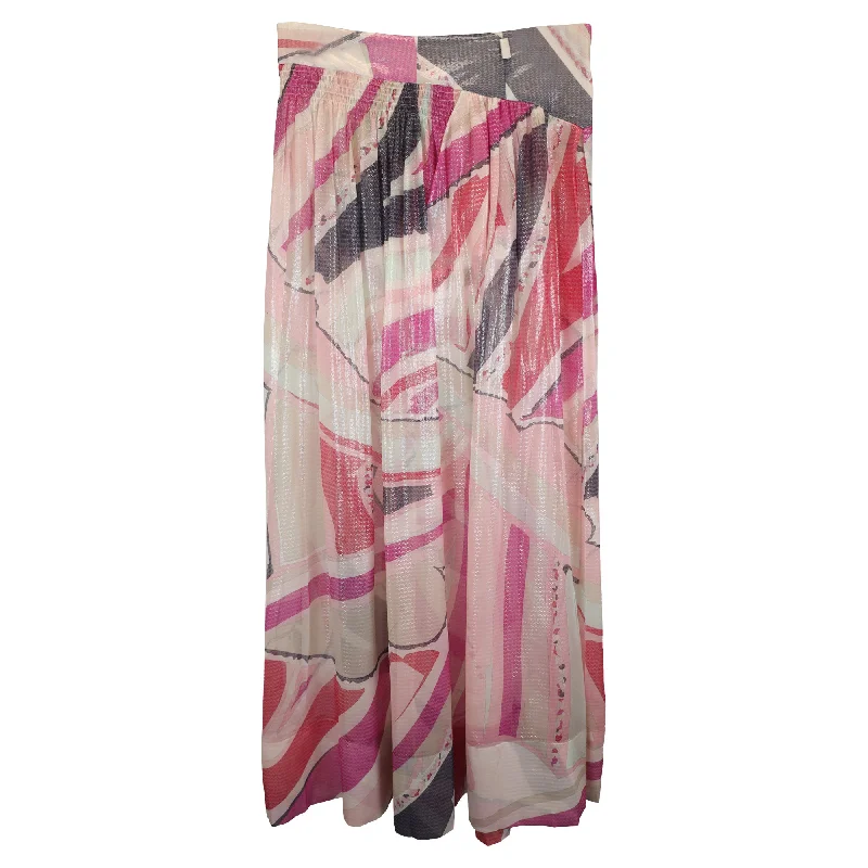 Emilio Pucci Belted Printed Maxi Skirt in Pink Silk