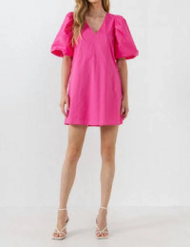 Grayson Puff Sleeve A Line Shift Mini Dress In Pink