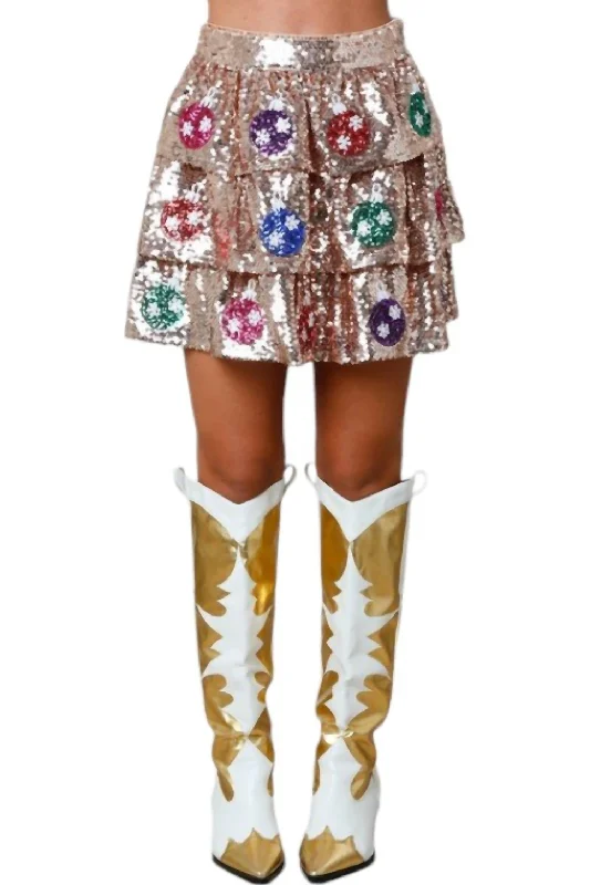 Holiday Ornament Sequins Mini Skirt In Gold