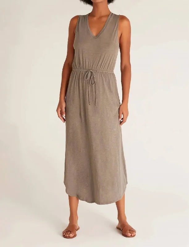 Lovewell Slub Maxi Dress In Moss Gray