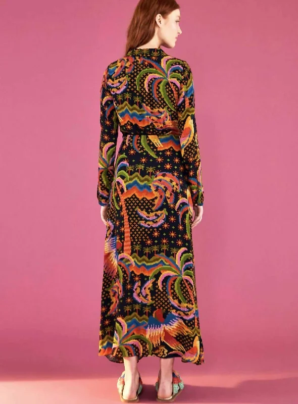 Macaw Island Maxi Dress in Black Multi