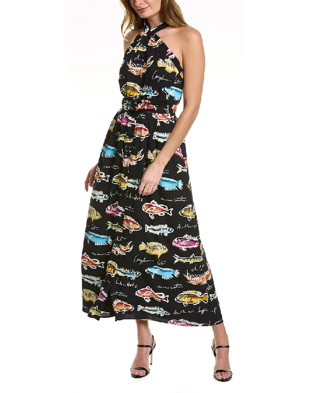 Oscar de la Renta Marine Postcard Silk Maxi Dress