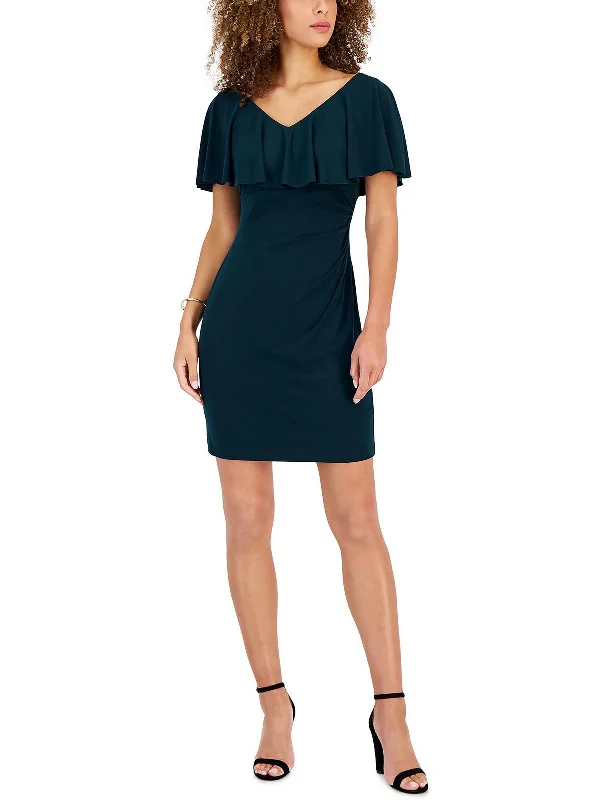 Petites Womens Popover Mini Sheath Dress