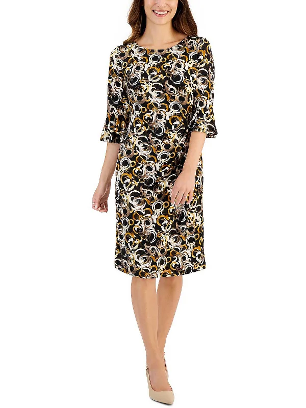 Petites Womens Printed Mini Sheath Dress