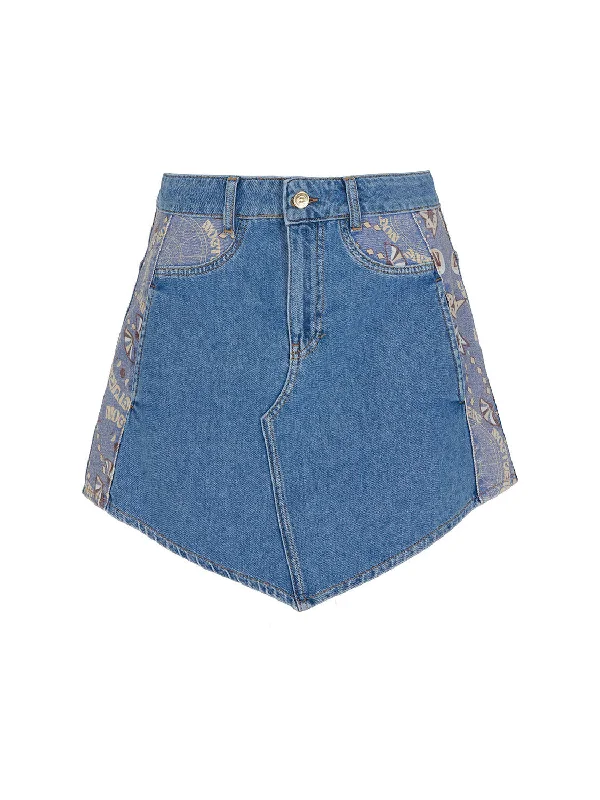 Printed Mini Jean Skirt