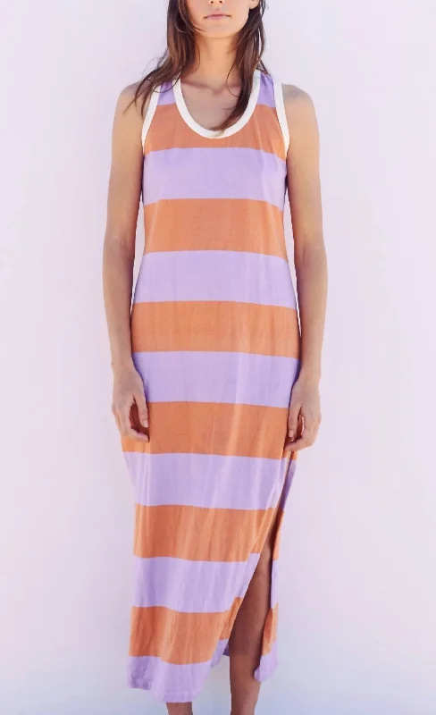 RUGBY STRIPE RACERBACK MAXI DRESS in Light Orchid Clay