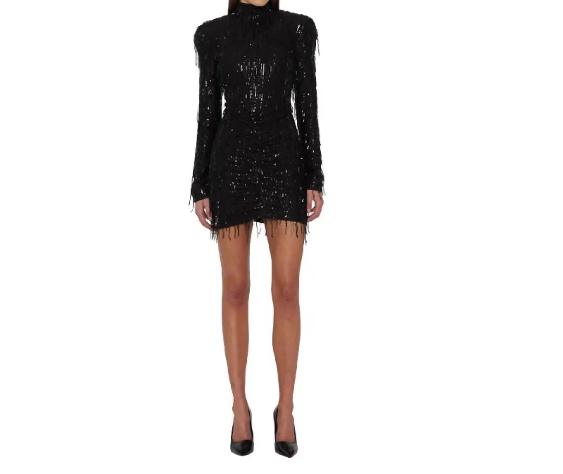 Sequin Long Sleeve Mini Dress In Black