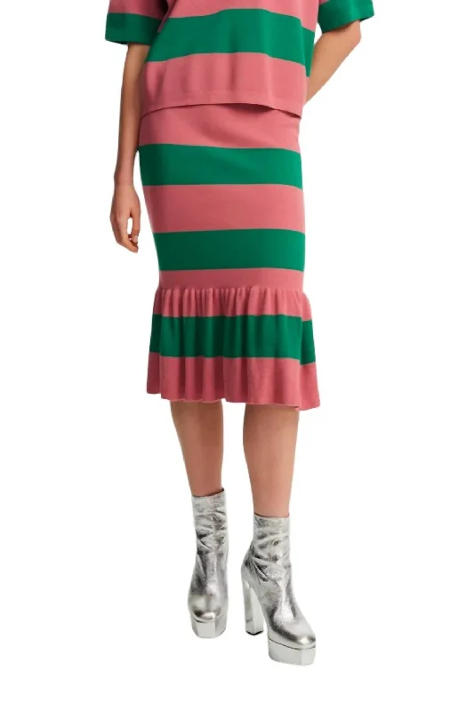 Vintage Knit Skirt In Pink And Green Striped