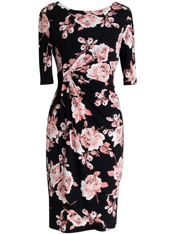 Womens Floral Mini Sheath Dress