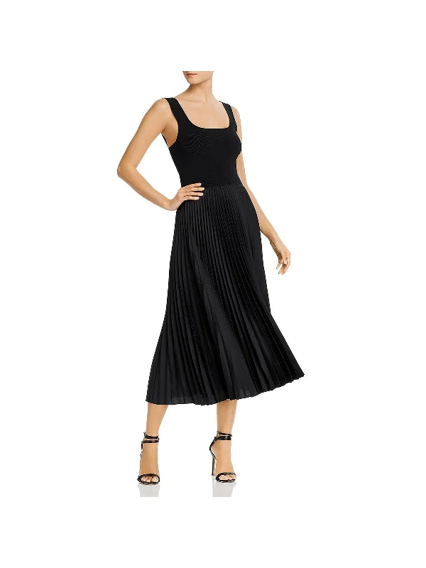 Womens Square Neck Pleated Maxi Dress