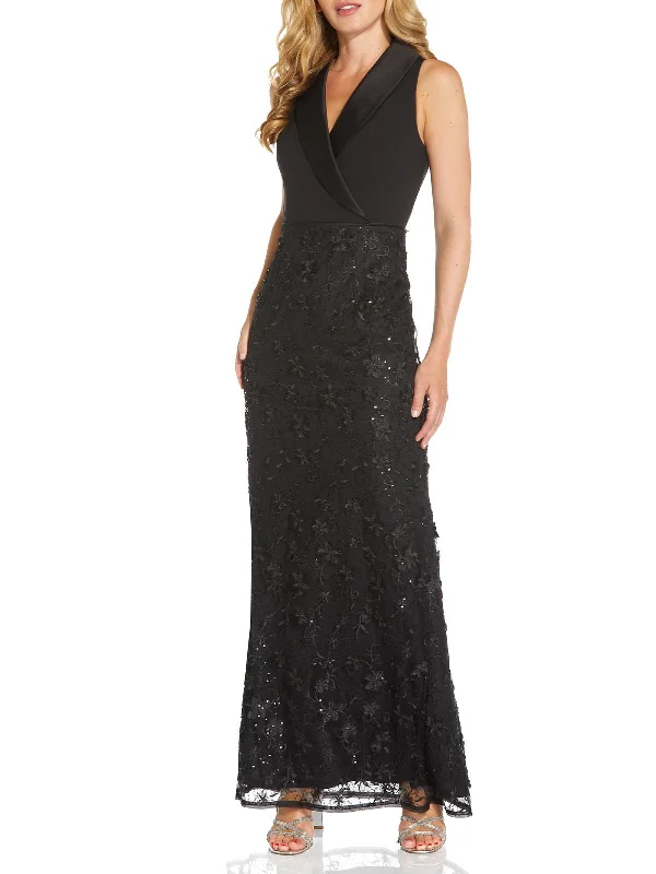 Womens Tuxedo Maxi Evening Dress