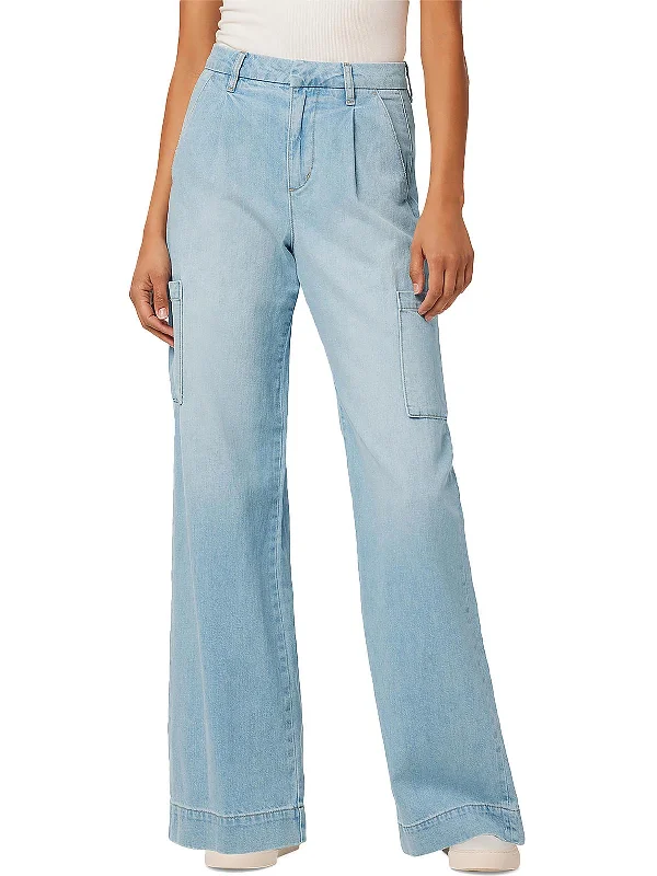 Womens Linen Wide Leg Cargo Jeans