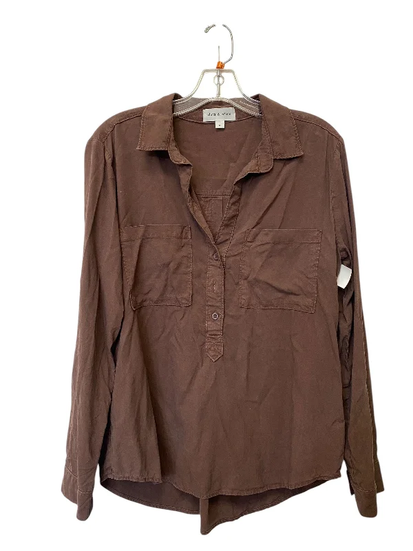 Top Long Sleeve By Cloth & Stone In Brown, Size: M