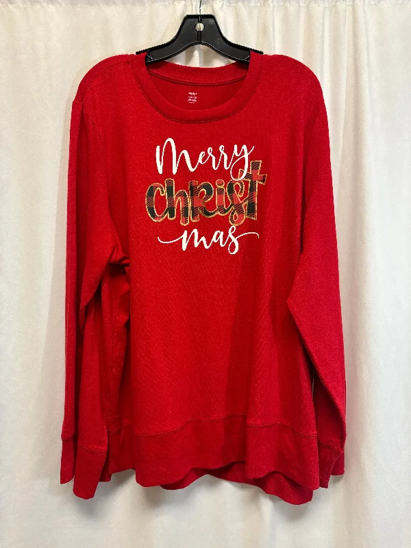 Top Long Sleeve By Holiday Time In Red, Size: 3x