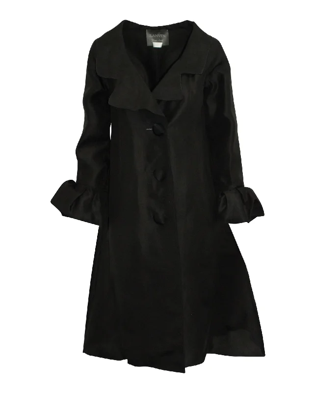 Lanvin Flared Long Jacket in Black Silk