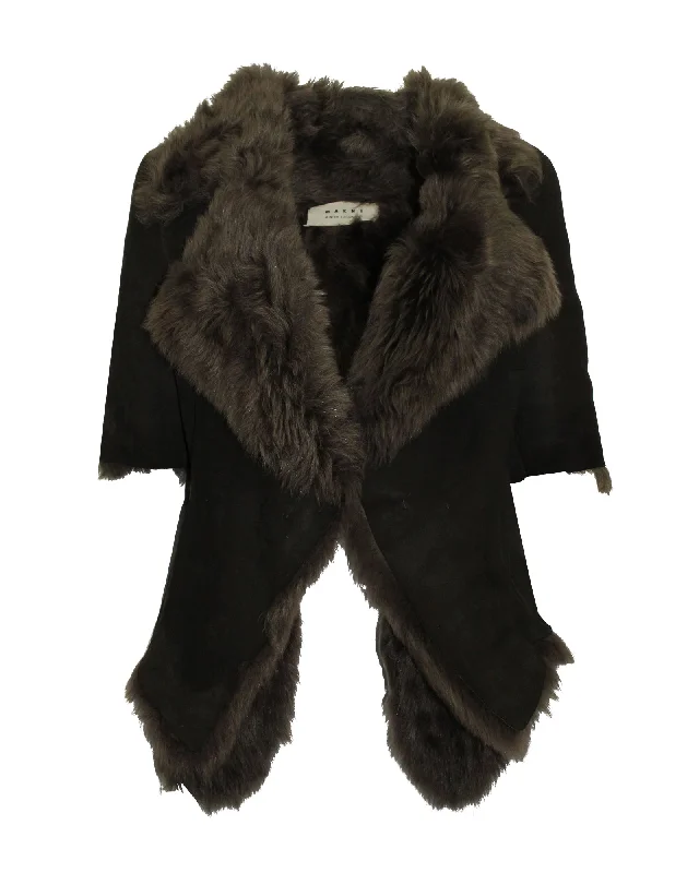 Marni Fur Winter Coat in Olive Green Wool