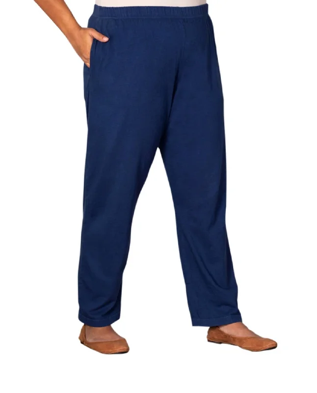 Cotton Relaxed Plus Size Pants In Navy