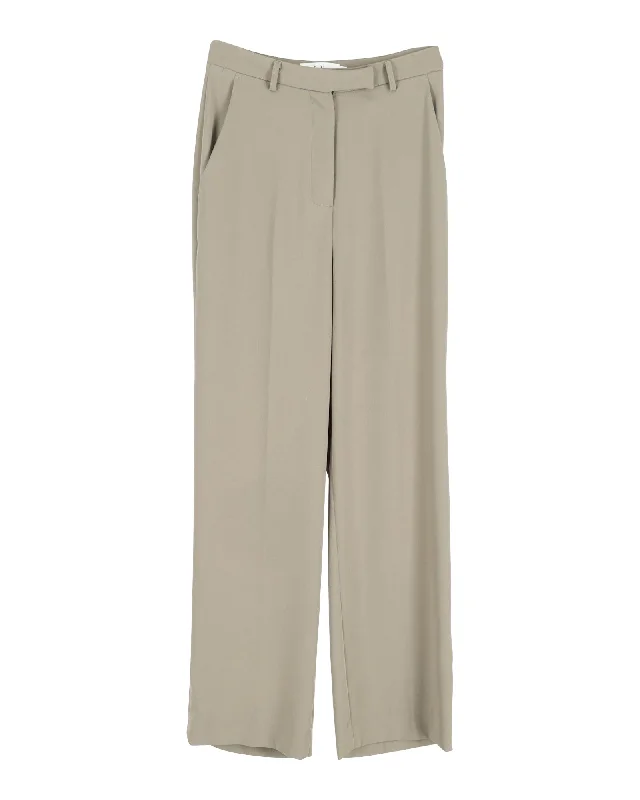 Frankie Shop Isla Pleated Crepe Straight-Leg Pants in Green Polyester