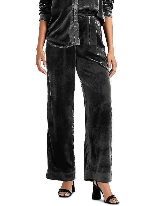 Irene Womens Velvet Pleated Dress Pants