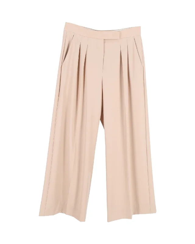 Max Mara Pleated Wide-Leg Trousers in Peach Virgin Wool