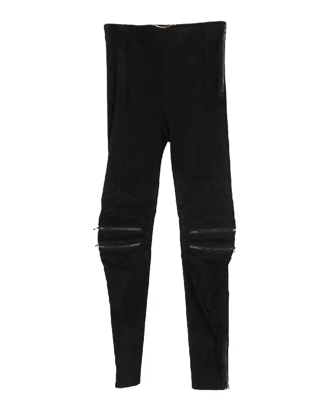 Saint Laurent Zipper Moto Leggings in Black Leather