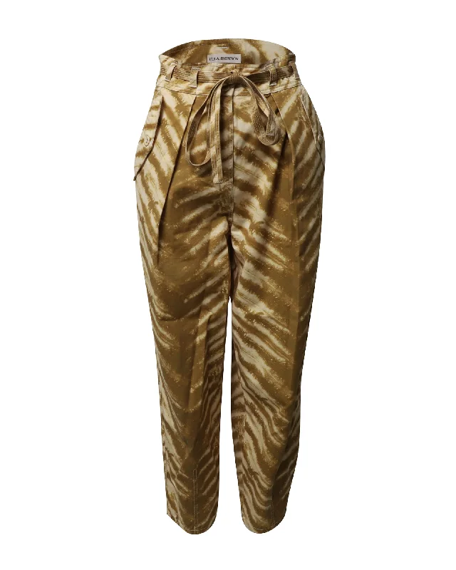 Ulla Johnson Lars Belted High-Rise Pants in Animal Print Cotton